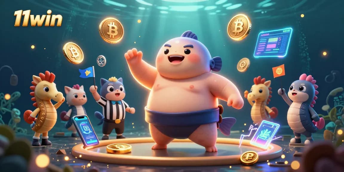 Experience thrilling 11win action in a vibrant underwater casino scene with a fugu, catfish, and seahorses.