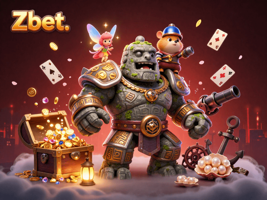 Zbet. unleashes magic in a vibrant casino world with a golem guardian, fairy, and hamster knight.