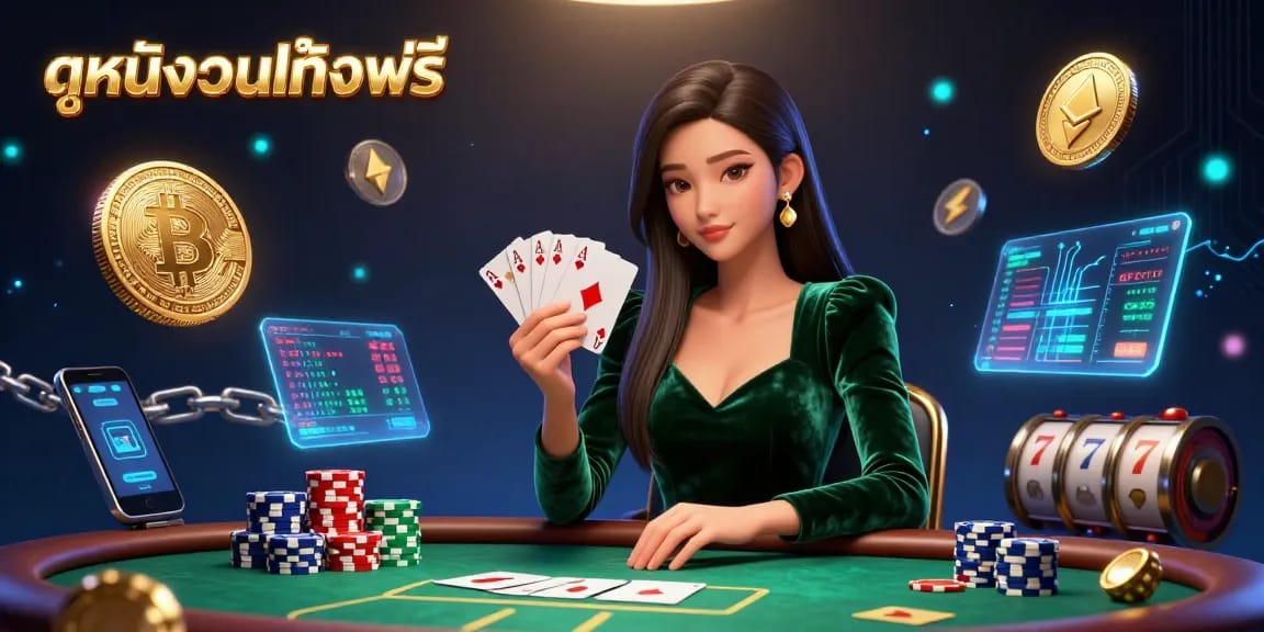 Engage with ดูหนังออนไลน์ฟรี for thrilling poker gameplay amidst dazzling casino visuals.