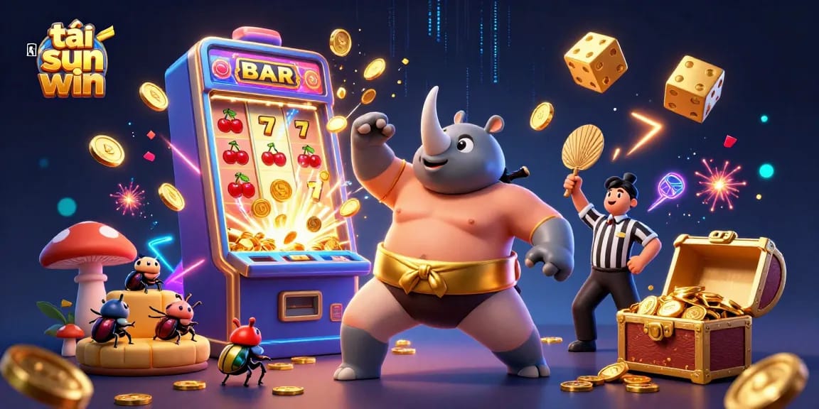 Experience thrilling gameplay with tải sun win as a rhinoceros beetle champion takes a dramatic stomp amid casino excitement.