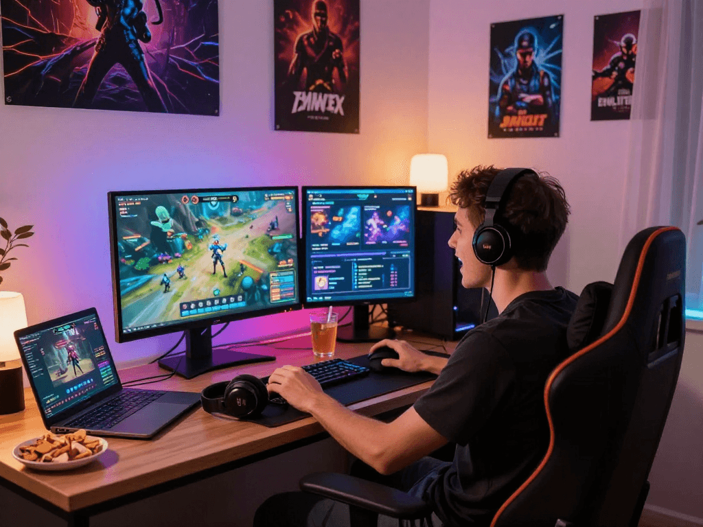 Player enjoying a vibrant porn game in a cozy gaming setup.