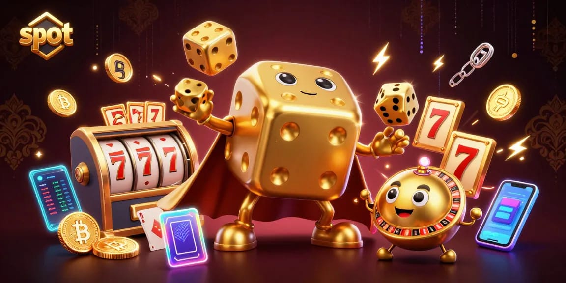 Spin slot machines and enjoy jackpots in this vibrant 3D illustration featuring friendly characters.