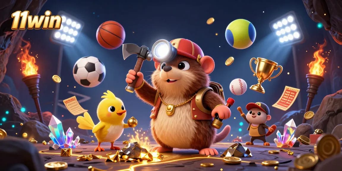 Experience thrilling moments at 11win with a treasure hunter mole and sports-themed elements.