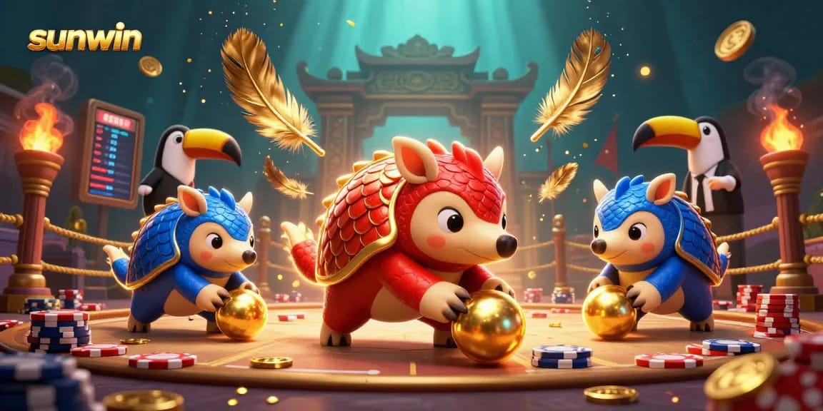 Experience thrilling gameplay with sunwin as rival pangolins battle through poker chips in a vibrant casino scene.