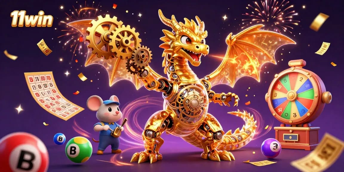 Experience excitement with 11win's vibrant lottery-themed illustration, showcasing dynamic gaming elements.