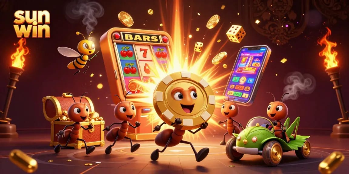 Experience thrilling action with sun win as ants execute a heist in a vibrant casino scene.