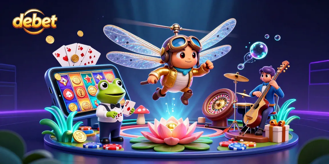 Experience debet slots through an engaging 3D casino scene with a frog croupier and vibrant visuals.