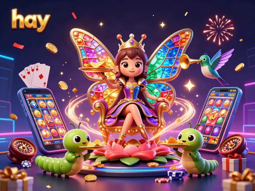 Play slots to win big with hay-themed butterflies in a vibrant casino fantasy.