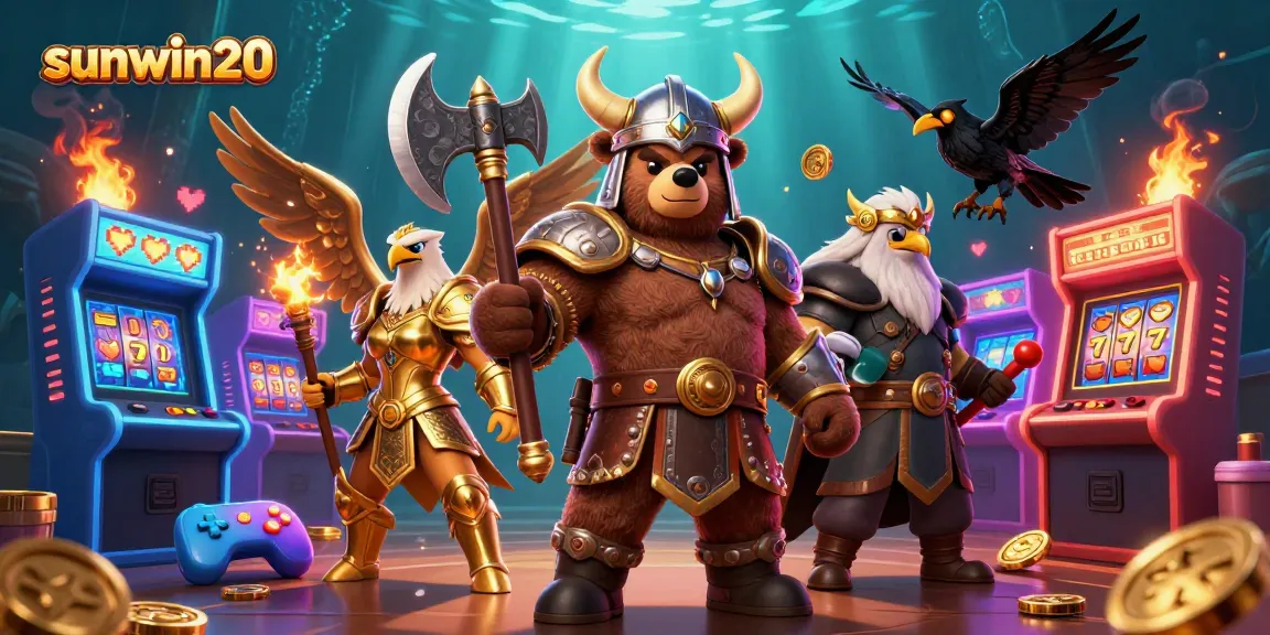 Experience thrilling gameplay with sunwin20 in a vibrant casino adventure featuring a Viking bear and Valkyrie eagle.