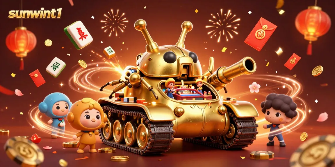 Engage with sunwint1's colorful casino world featuring a golden beetle tank amidst festive elements.