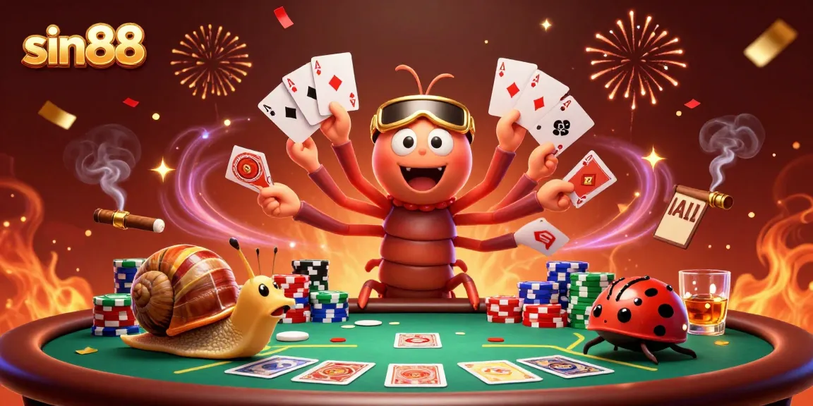 Experience thrilling poker action with sin88's animated casino characters in a vibrant scene.