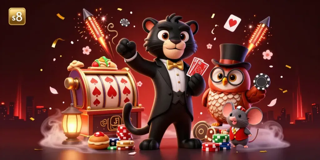 Experience thrilling moments with s8 at a vibrant casino featuring charming characters and dynamic gameplay.
