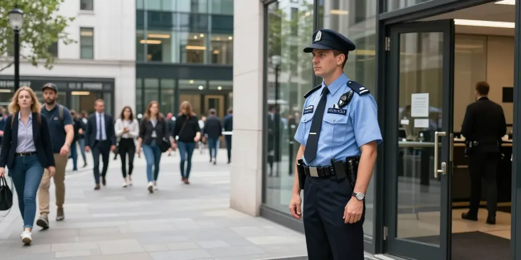 Professional security guard from a trusted Security Company ensuring safety in a corporate environment.