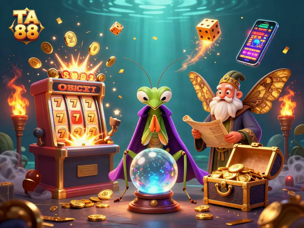Experience the vibrant energy of TA 88 with a dynamic 3D cartoon scene featuring fortune tellers and casino elements.