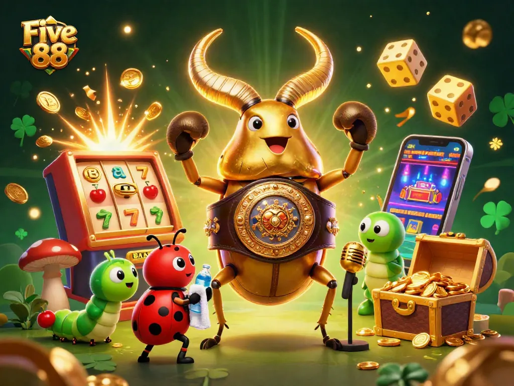 Win big at Five 88 with vibrant gameplay, featuring a dynamic casino scene and exciting jackpot elements.