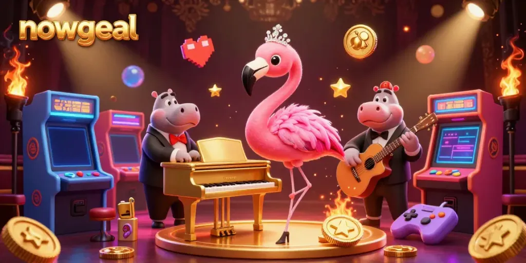 Engage with thrilling nowgoal experiences at this vibrant casino scene featuring animated characters and game elements.