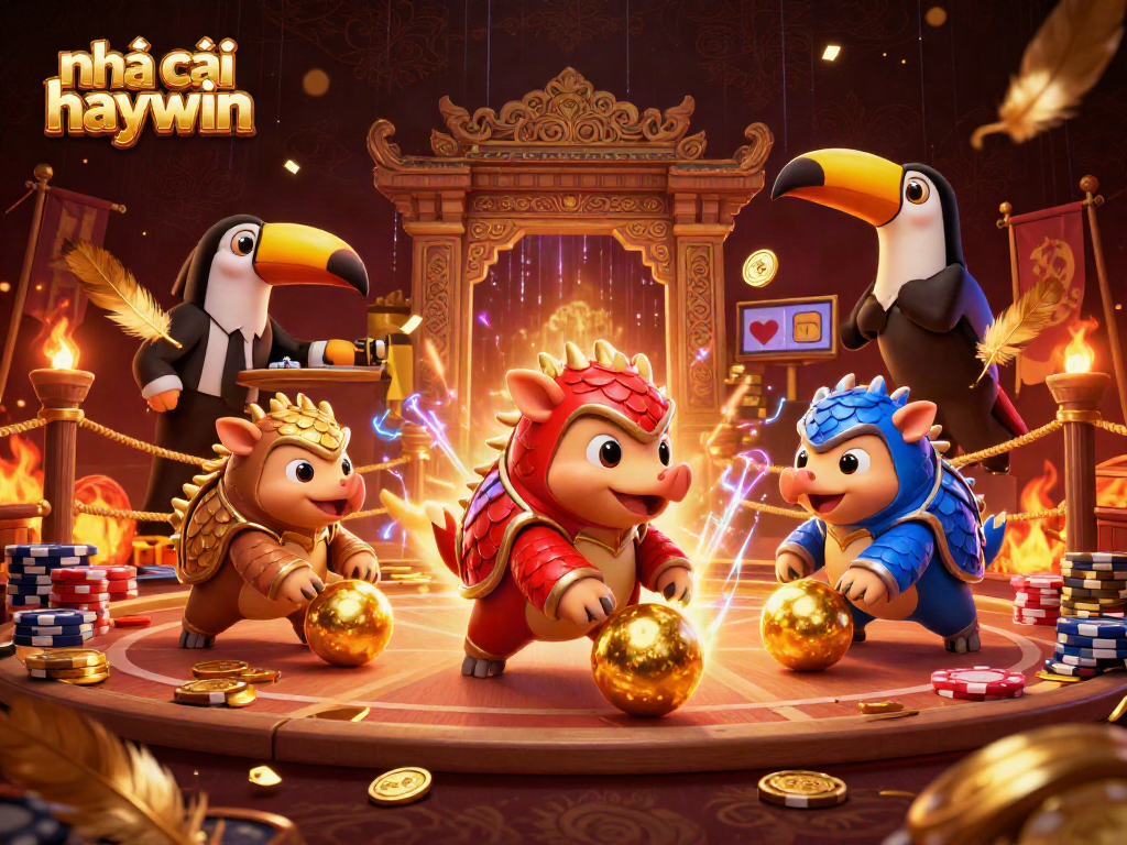 Engage with nhà cái haywin casino featuring rival pangolins bowling over poker chips.