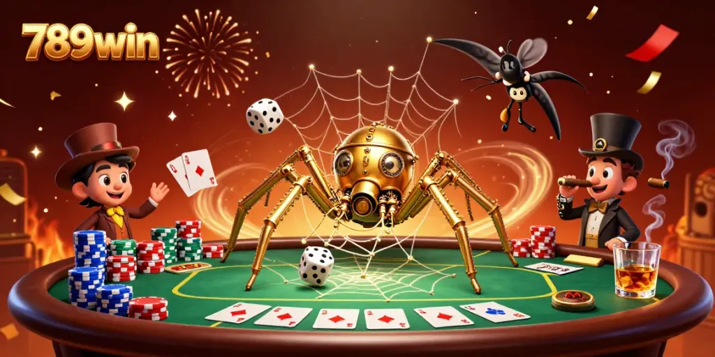 Experience the thrill of 789win with dynamic casino gameplay illustrated in a vibrant 3D scene.