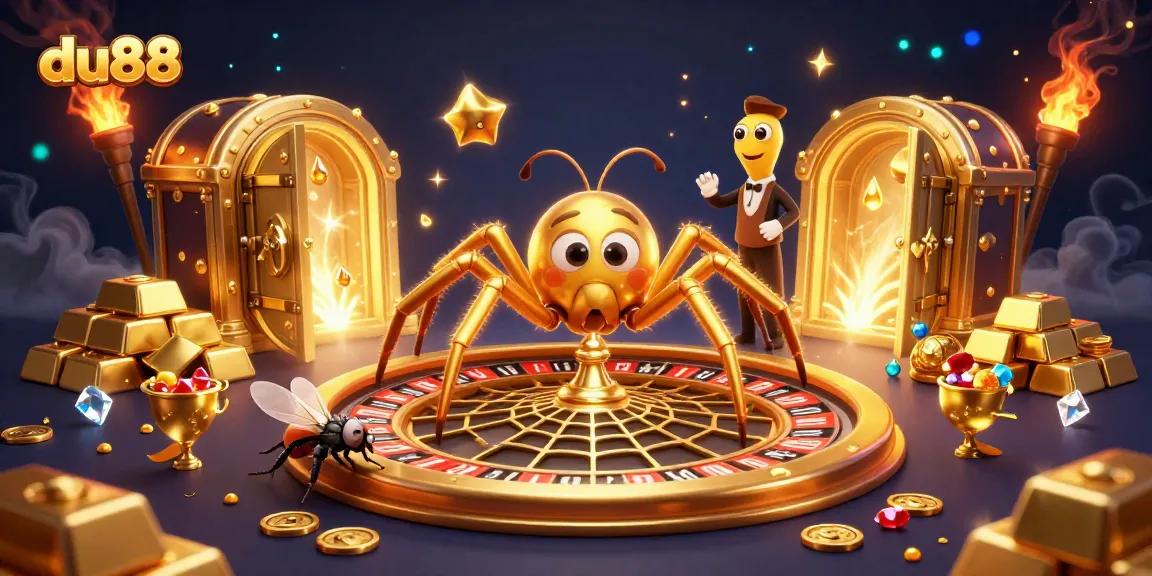 Experience thrilling bets at du88 with a golden roulette web illustration.