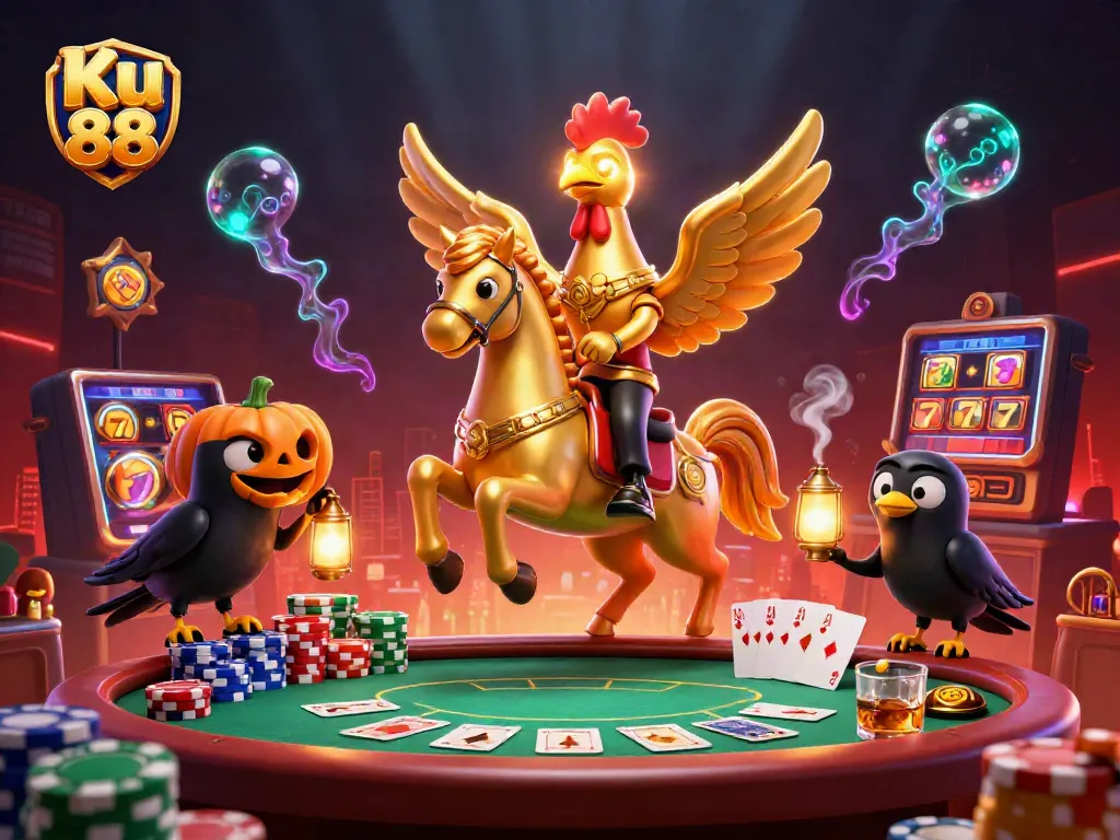 Experience thrilling gaming action at Ku 88 with vivid casino elements and dynamic characters.