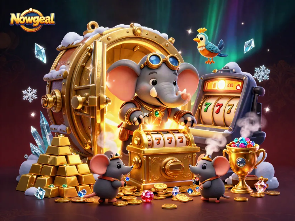 Spin the reels with Nowgoal's exciting slot machine amidst dazzling treasure and dynamic gaming elements.