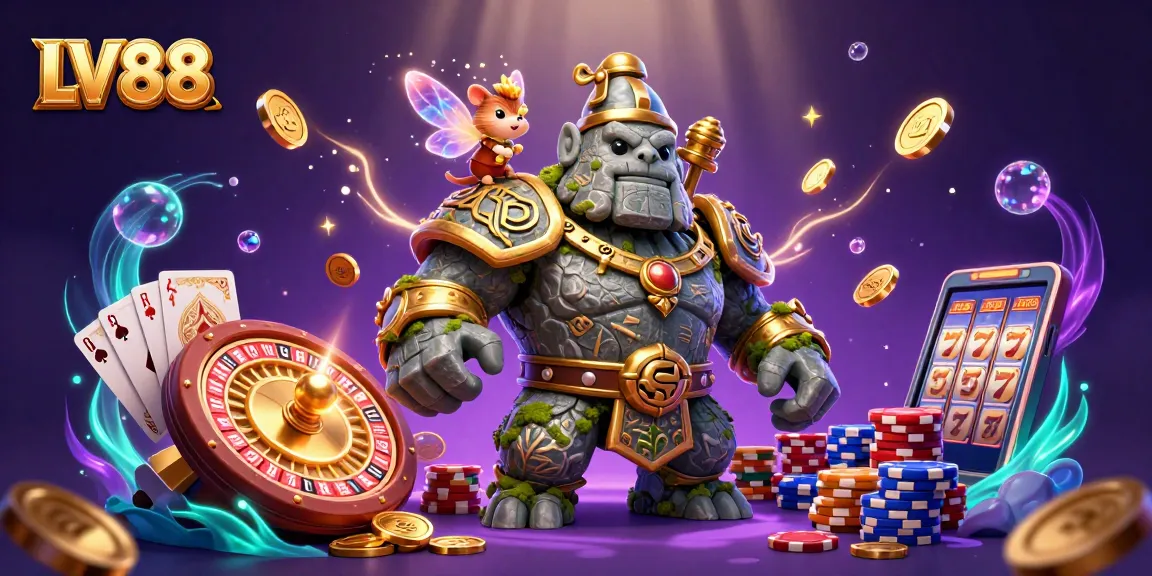 Play thrilling games at LV88 with fantasy characters collecting sparkling gems and coins.