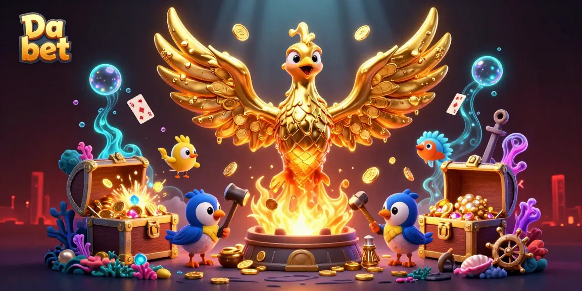 Experience the thrill of the Da bet casino with golden phoenix and treasure elements, symbolizing winning.