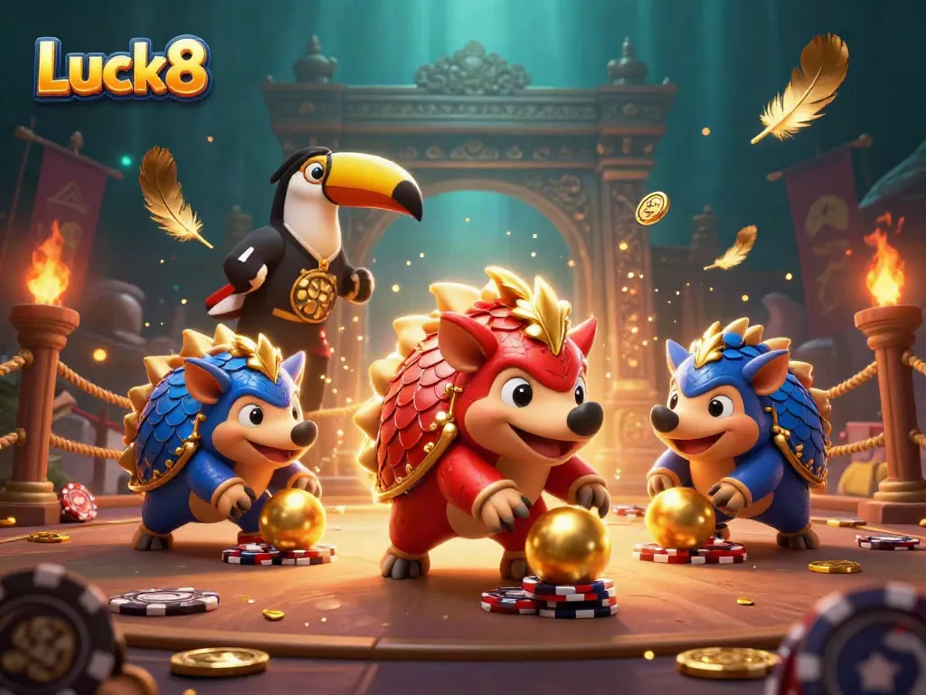 Experience Luck8's vibrant casino action, featuring rolling pangolins and poker chaos in 3D!