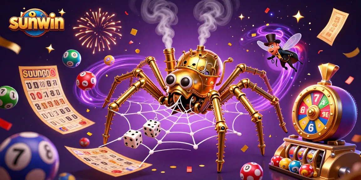 Engage in thrilling games at sunwin with a stunning steampunk spider web illustration.